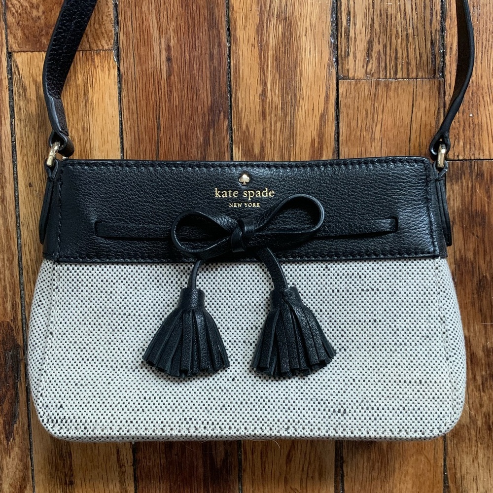 kate spade | black/cream straw purse